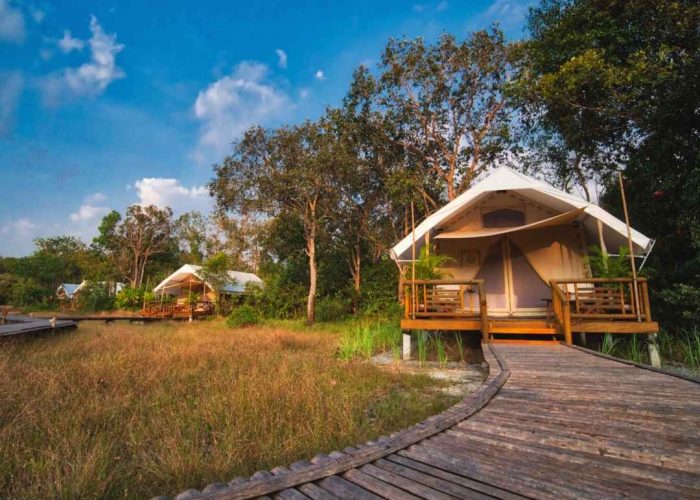 A Cambodian ecolodge has been named one of the top 100 sustainable destinations in the world. Cardamom Tented Camp ecolodge in Cambodia.